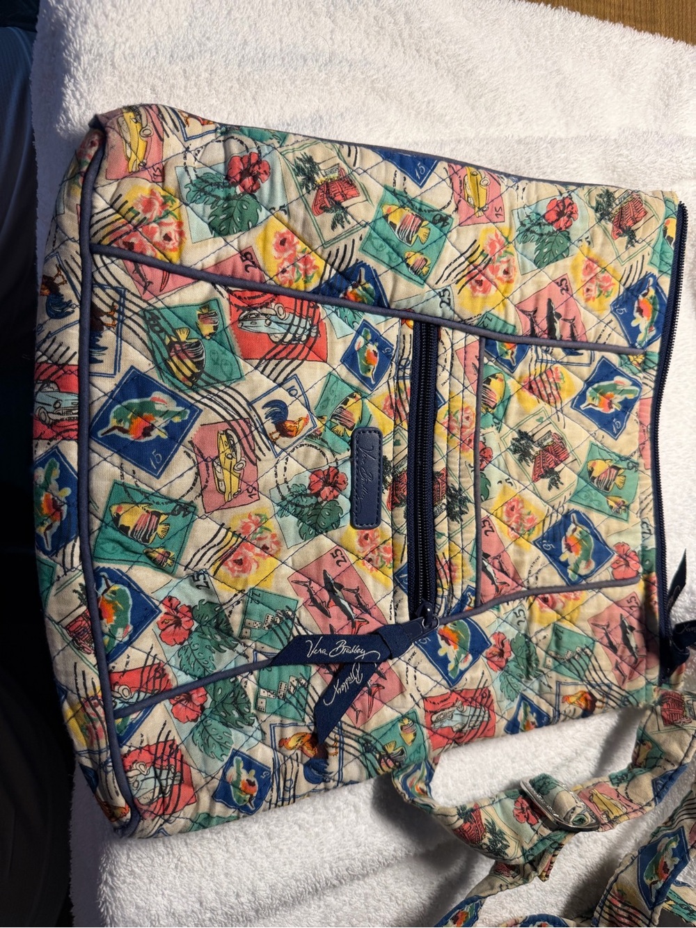 Vera Bradley Cuban Stamps Triple Zip Crossbody Bag Purse - Picture 7 of 7